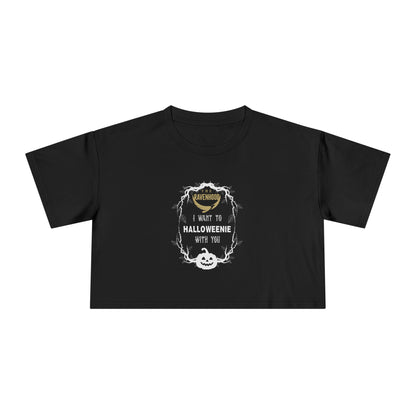 Officially Licensed Halloweenie White Script Crop Tee