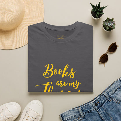 Books Are My Therapy (yellow script) cotton T-Shirt