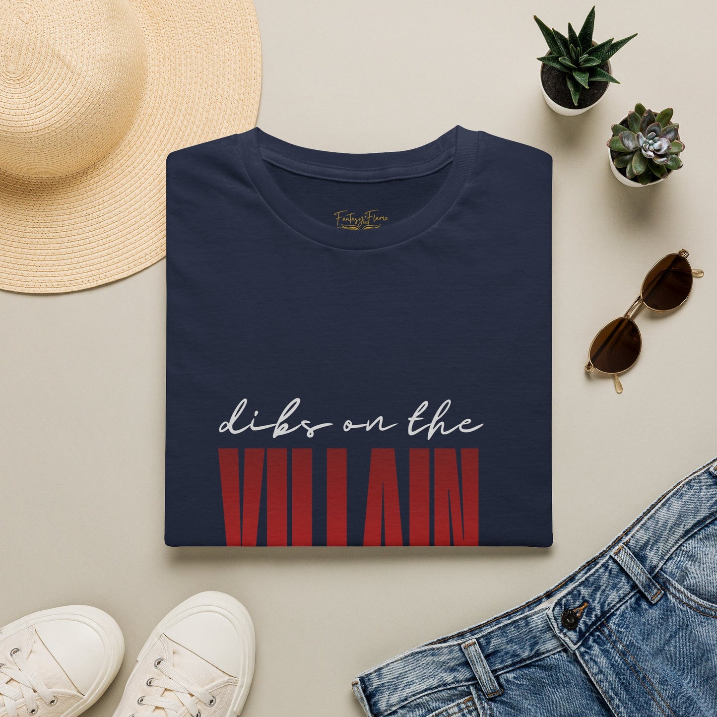 Dibs on the Villain (white script) Cotton T-Shirt
