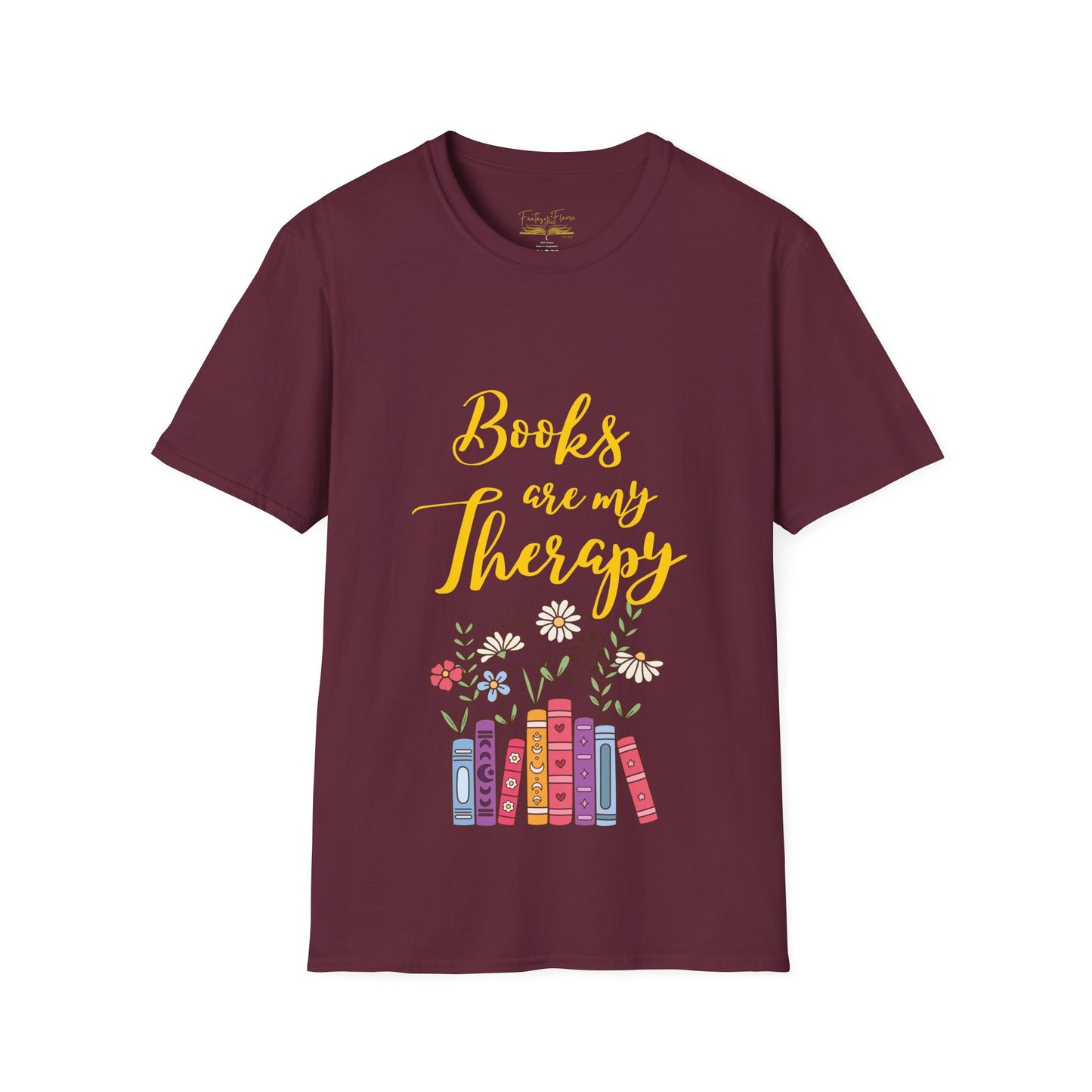 Books Are My Therapy (yellow script) cotton T-Shirt