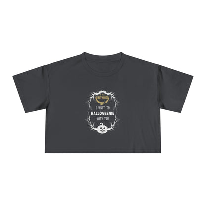 Officially Licensed Halloweenie White Script Crop Tee