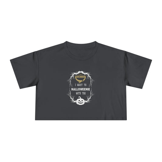 Officially Licensed Halloweenie White Script Crop Tee