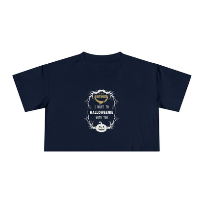 Officially Licensed Halloweenie White Script Crop Tee