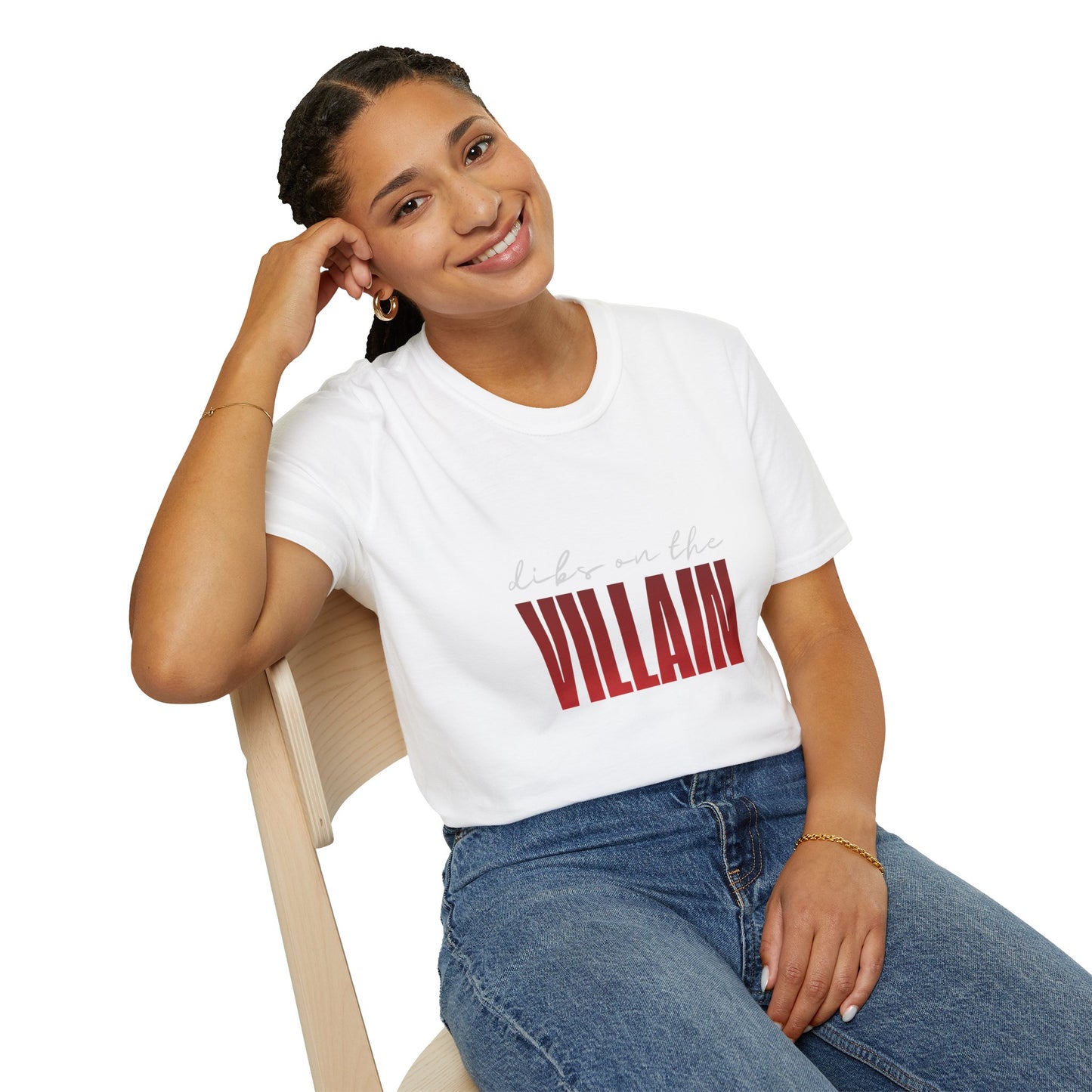 Dibs on the Villain (white script) Cotton T-Shirt