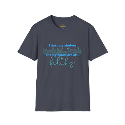 I Dust My Shelves (Blue Script) Cotton T-Shirt