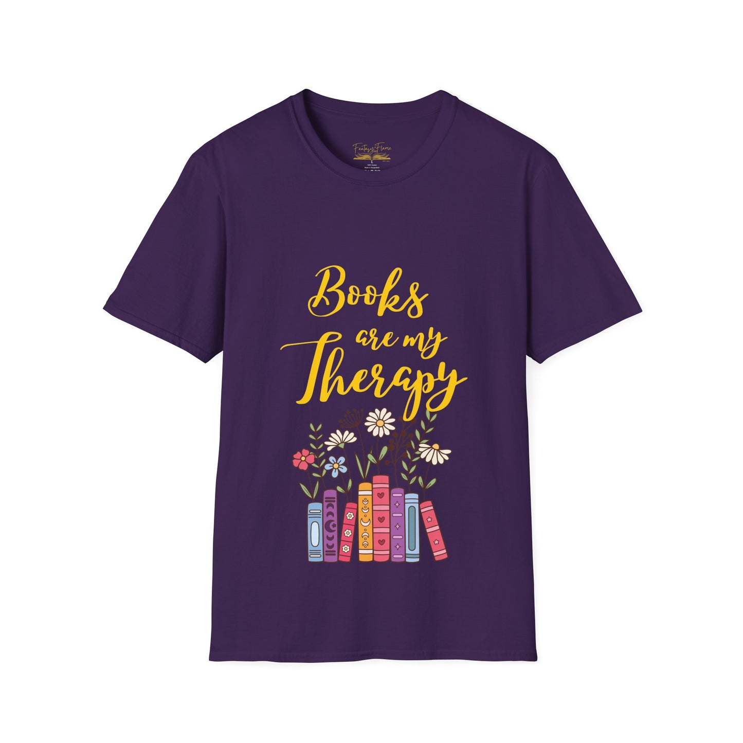 Books Are My Therapy (yellow script) cotton T-Shirt