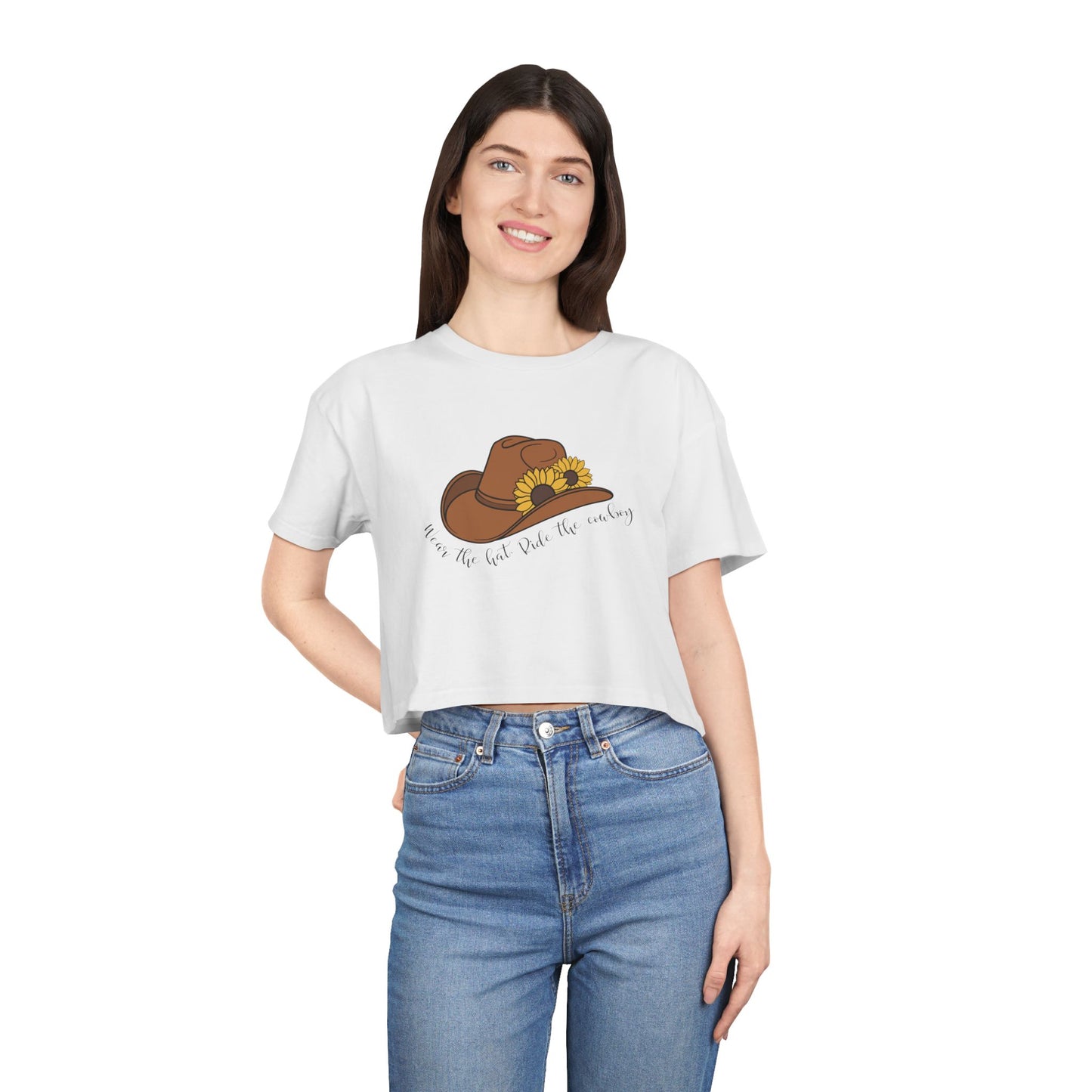 Ride The Cowboy (black script) Crop Tee