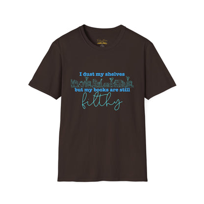 I Dust My Shelves (Blue Script) Cotton T-Shirt