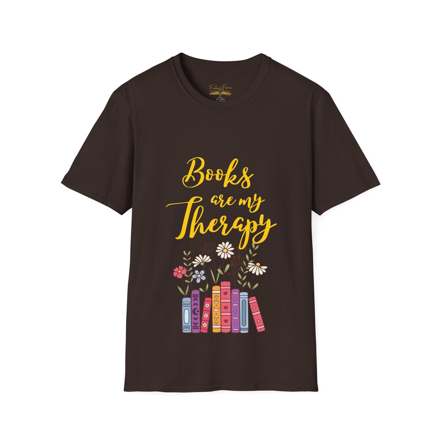 Books Are My Therapy (yellow script) cotton T-Shirt