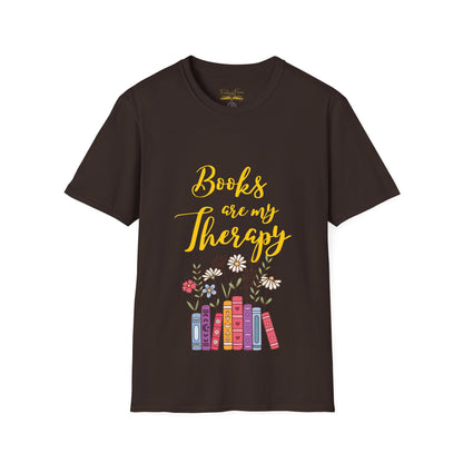 Books Are My Therapy (yellow script) cotton T-Shirt