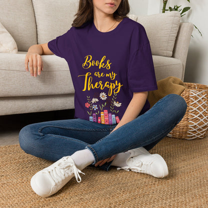 Books Are My Therapy (yellow script) cotton T-Shirt