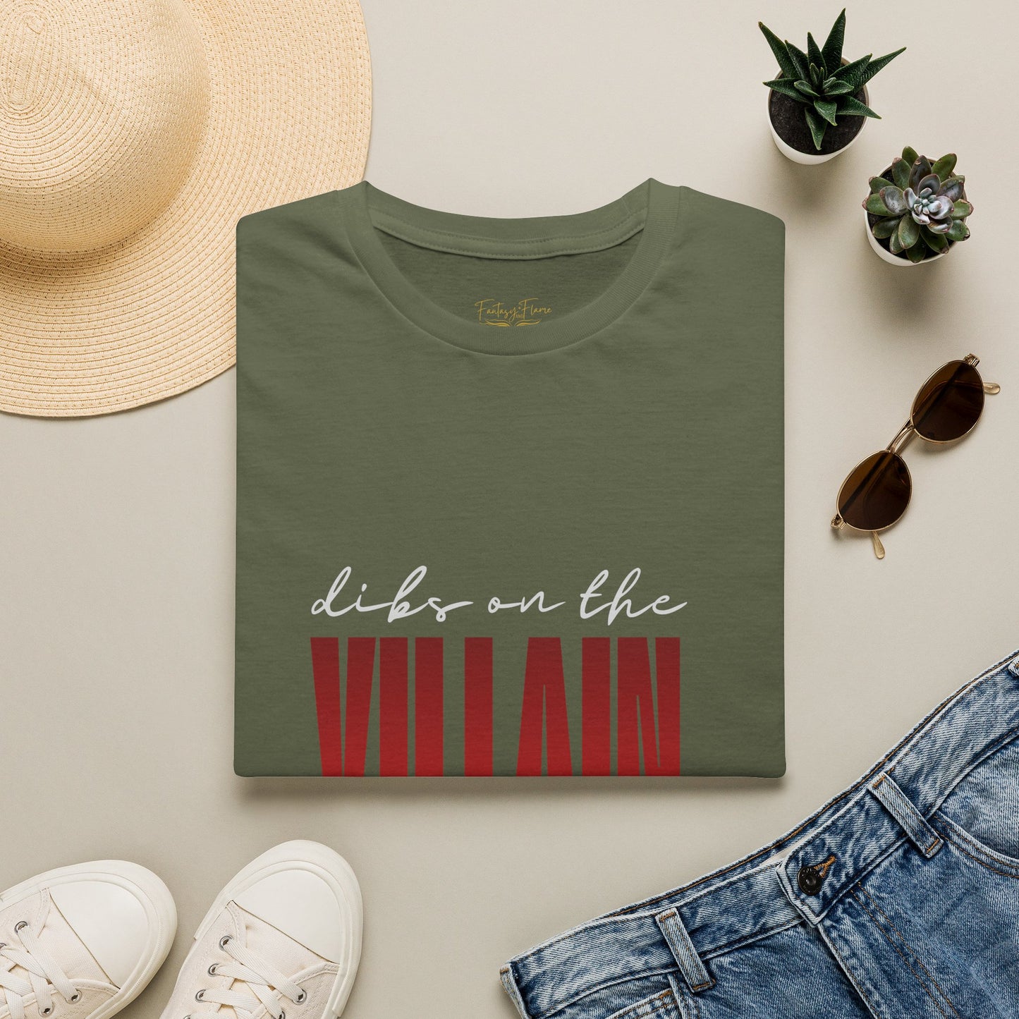 Dibs on the Villain (white script) Cotton T-Shirt