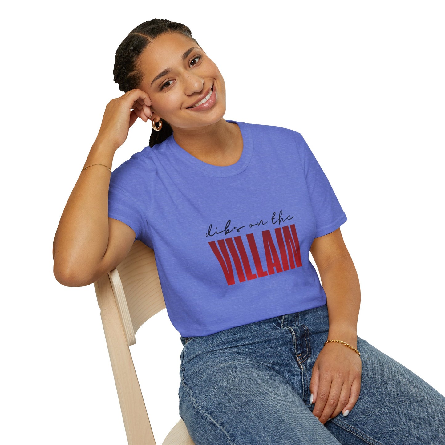 Dibs on the Villain (black script) Cotton T-Shirt